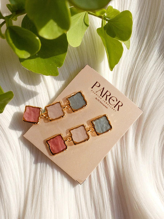 Dual-Tone Geometric Drop Earrings