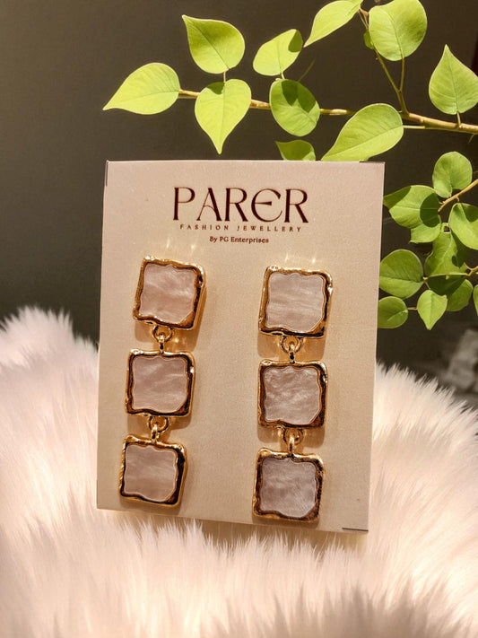 Pearl-Glow Geometric Drop Earrings - White