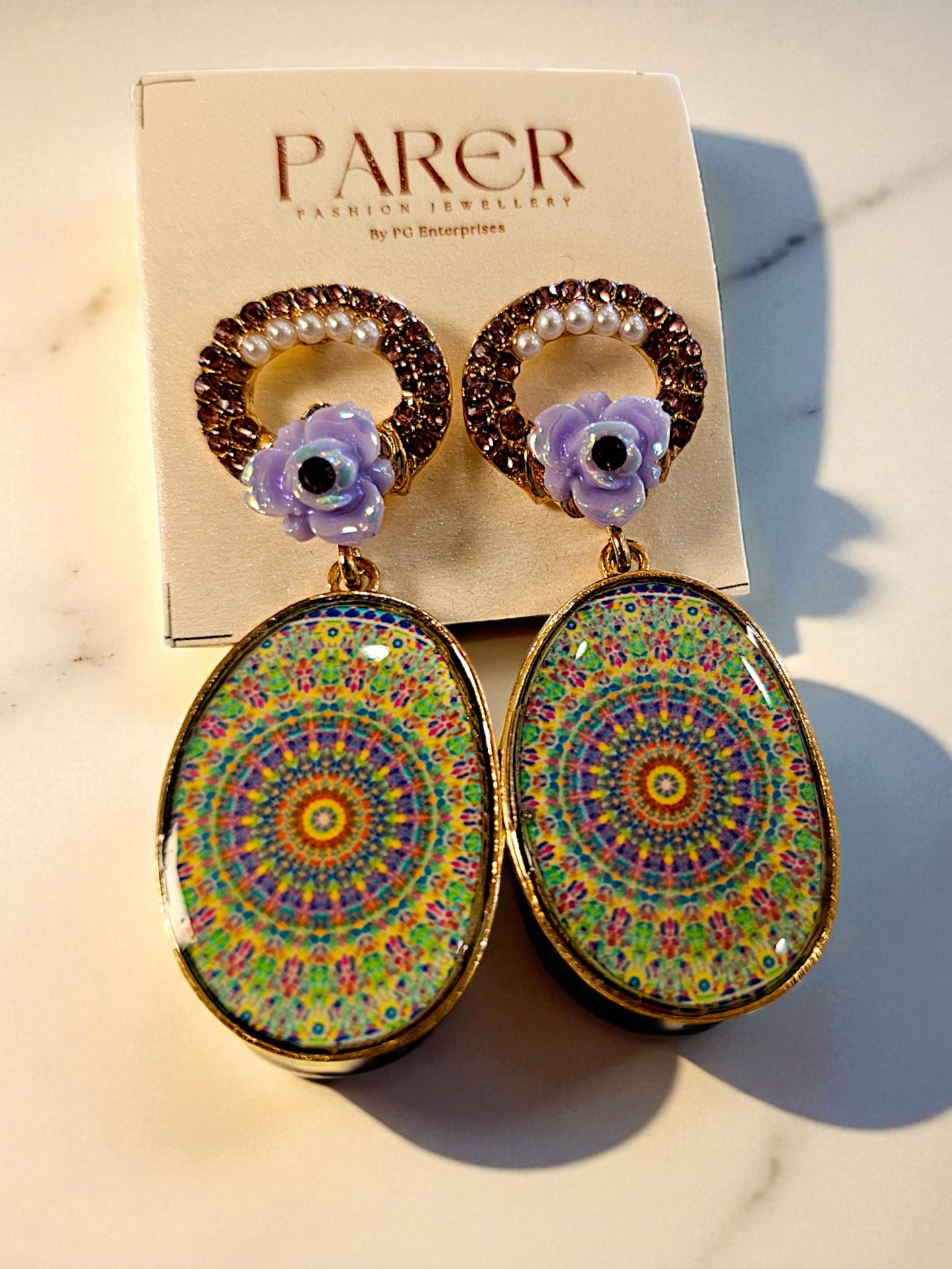 Boho Mandala Statement Earrings – Colourful Enamel with Floral Accents