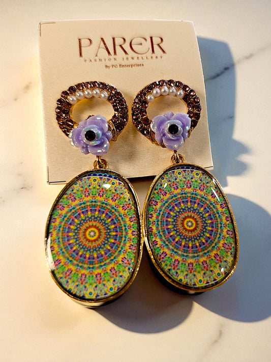 Boho Mandala Statement Earrings – Colourful Enamel with Floral Accents