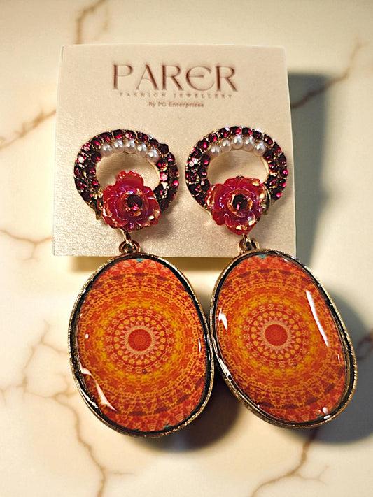 Boho Mandala Statement Earrings – Colourful Enamel with Floral Accents