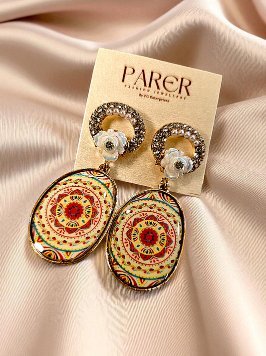 Boho Mandala Statement Earrings – Colourful Enamel with Floral Accents
