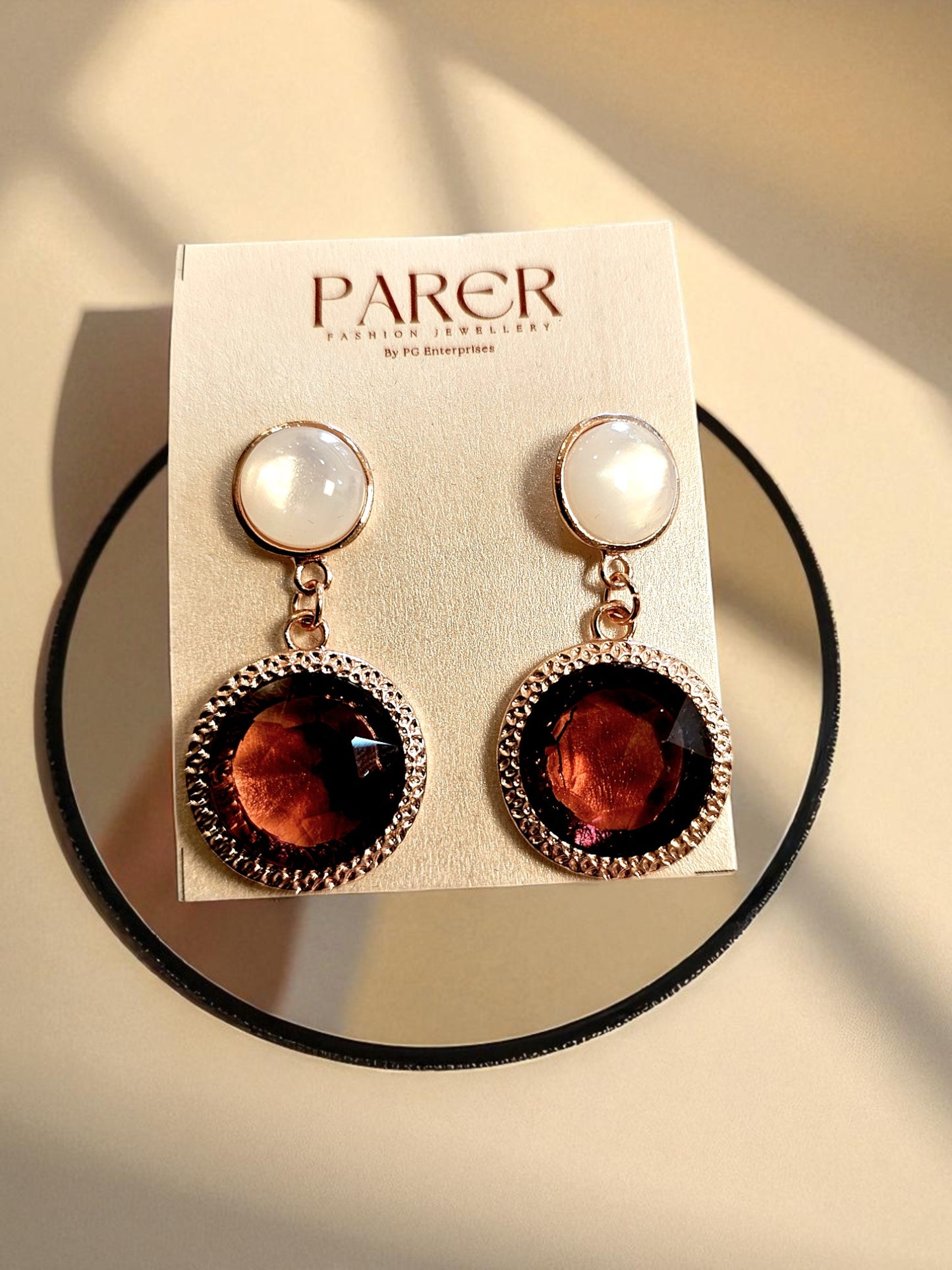Dual Charm Ruby-White Drop Earrings