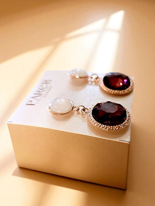 Dual Charm Ruby-White Drop Earrings