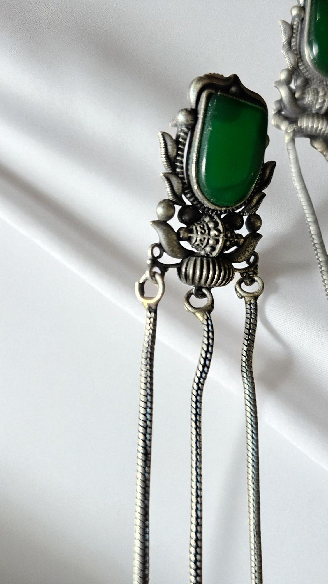 Heritage Green Stone Tribal Long Earrings