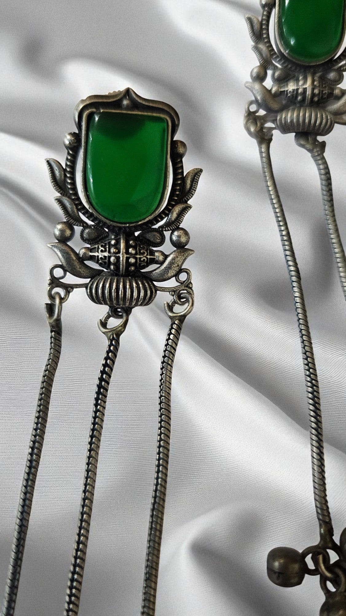 Heritage Green Stone Tribal Long Earrings