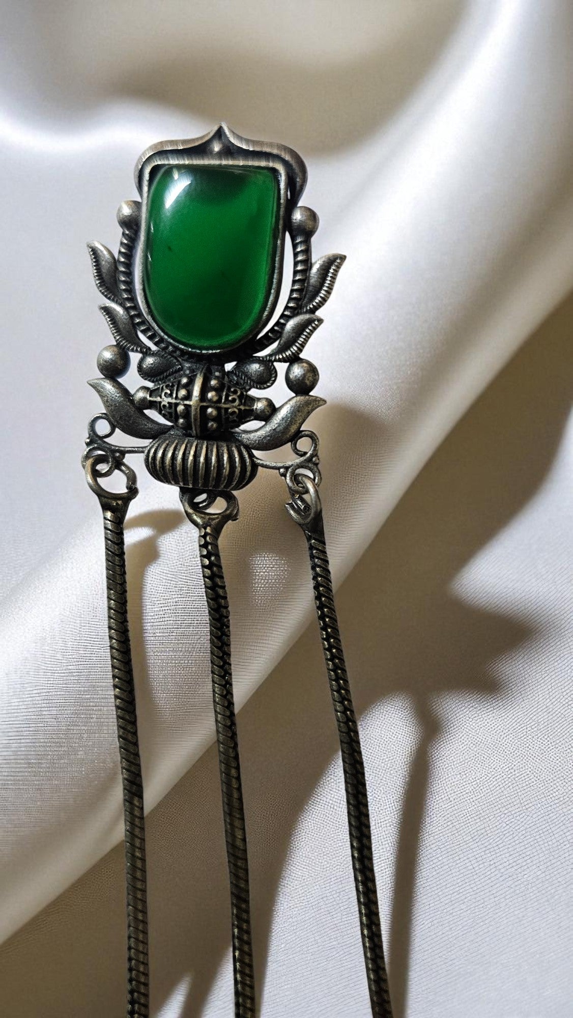 Heritage Green Stone Tribal Long Earrings