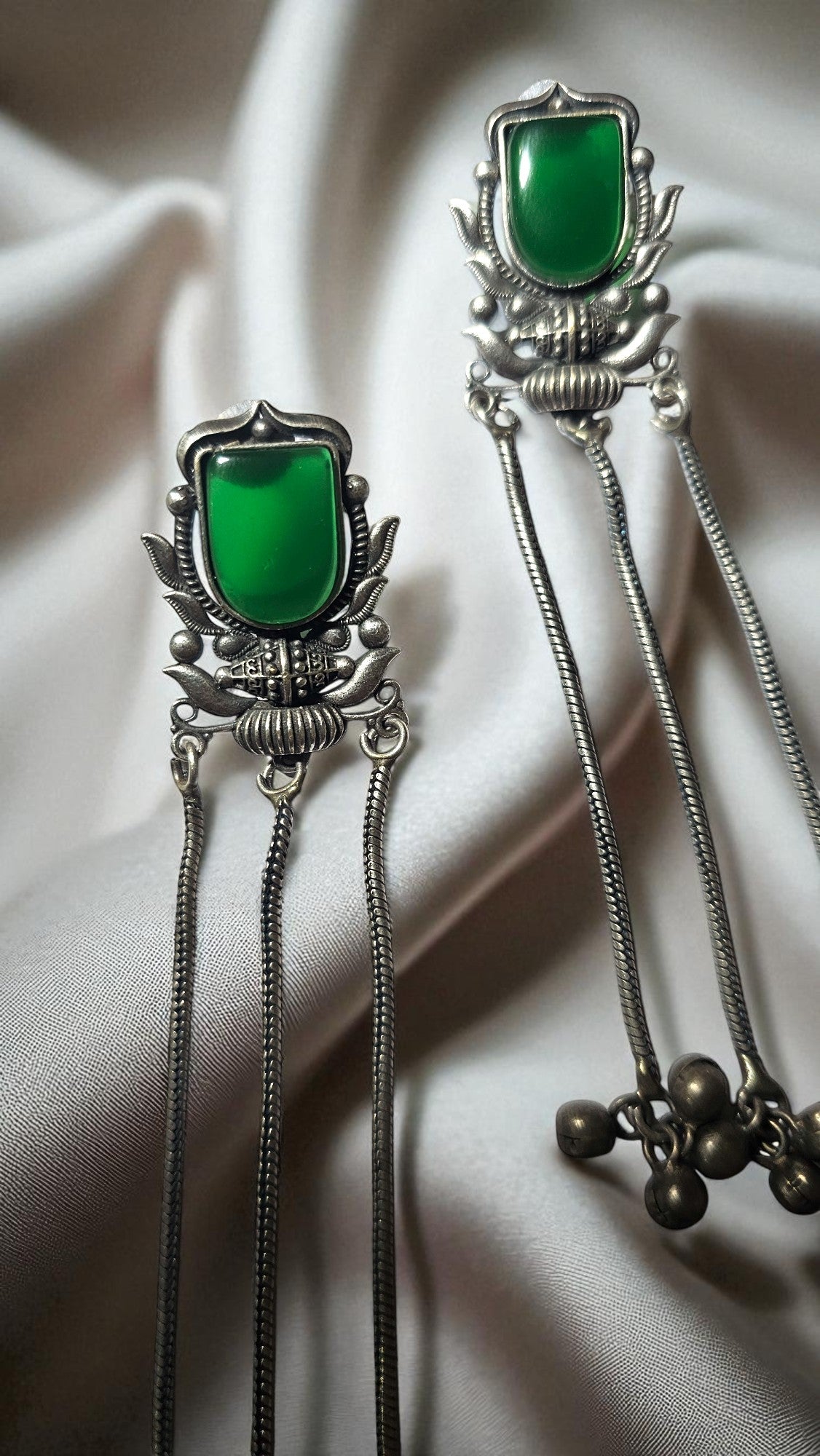 Heritage Green Stone Tribal Long Earrings
