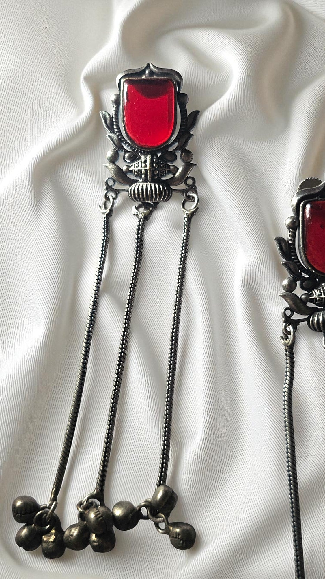 Heritage Ruby Stone Tribal Long Earrings