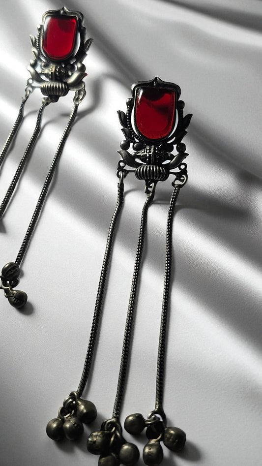 Heritage Ruby Stone Tribal Long Earrings