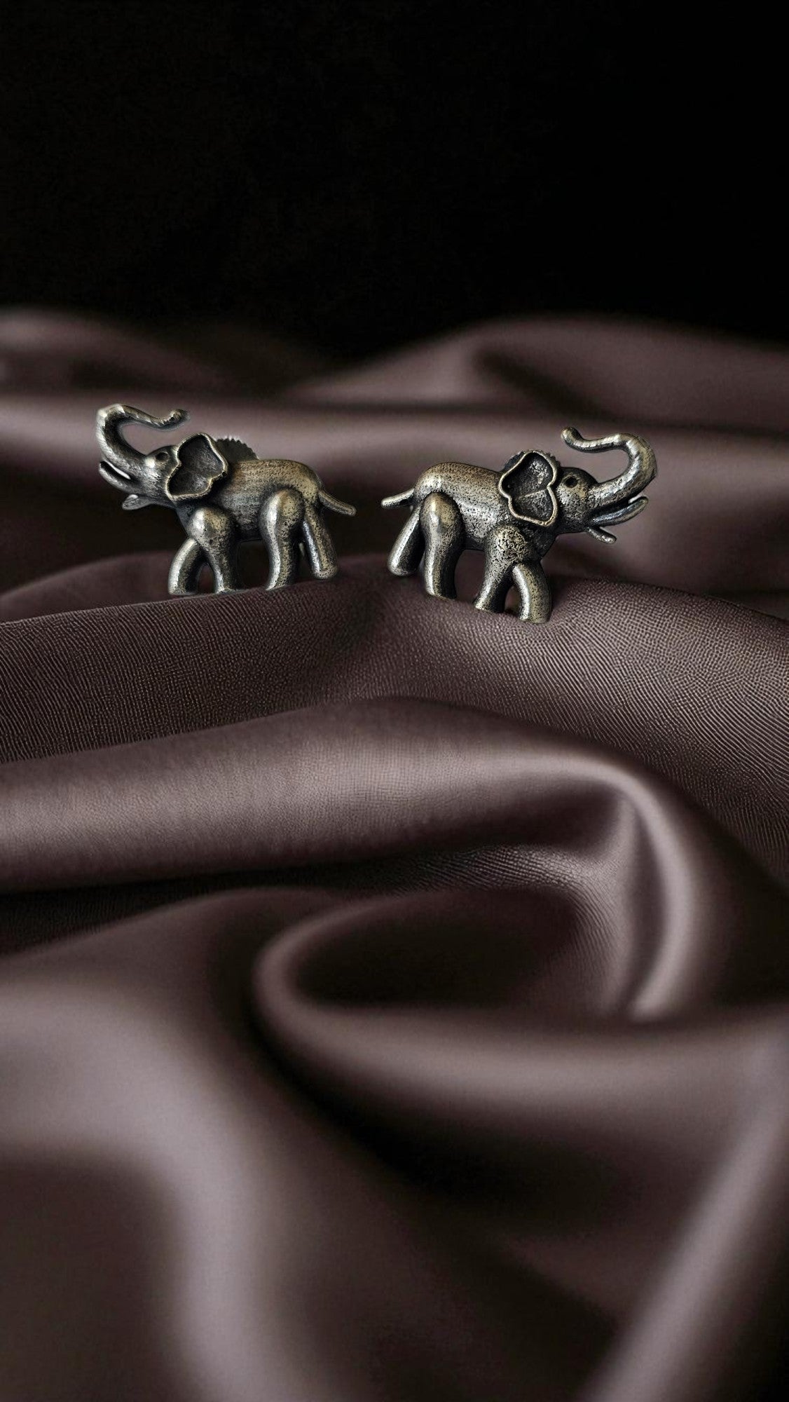 Tribal Elephant Oxidised Stud Earrings