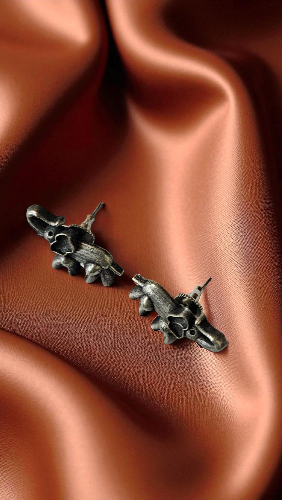 Tribal Elephant Oxidised Stud Earrings