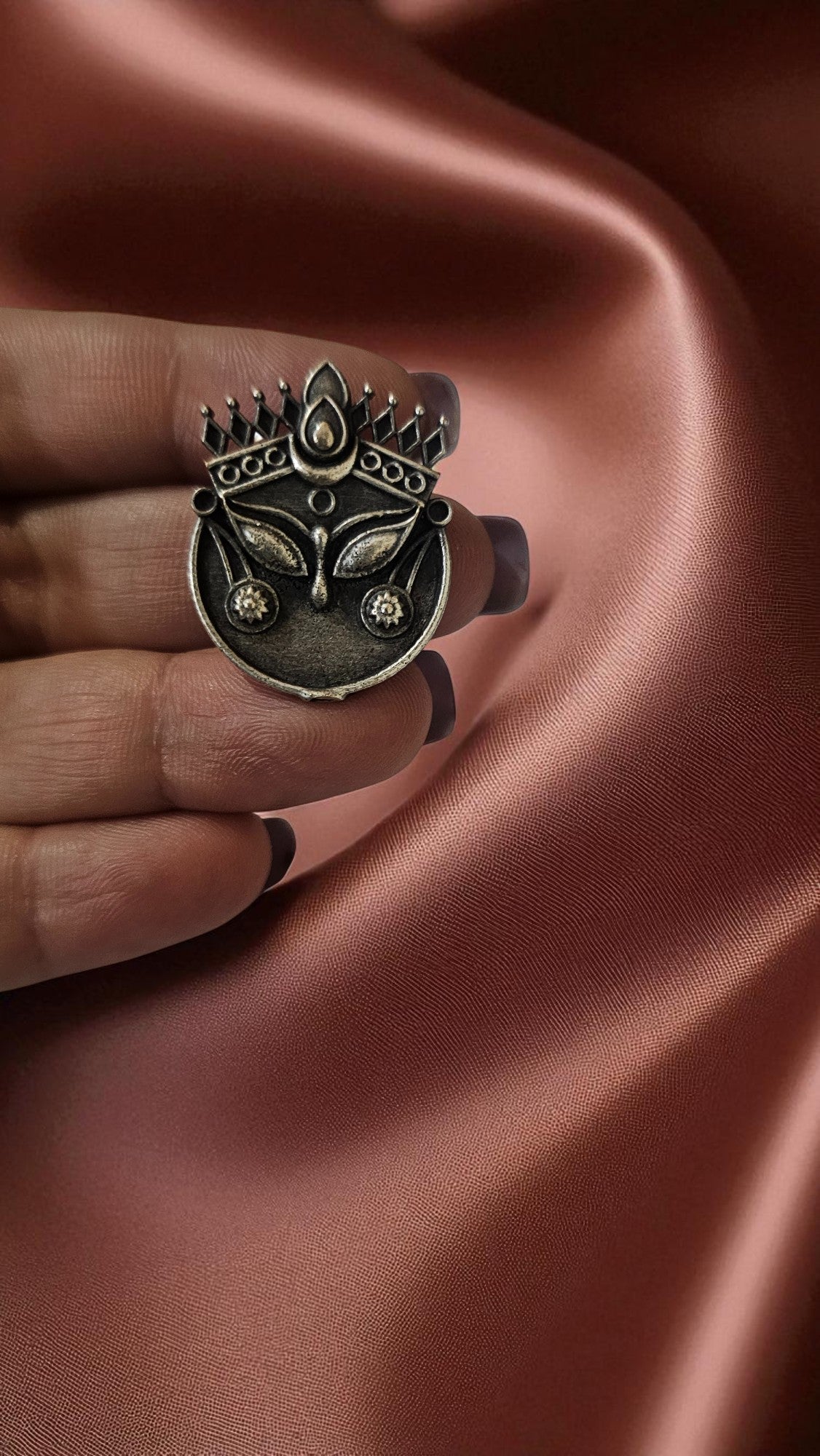 Divine Durga Oxidised Stud Earrings