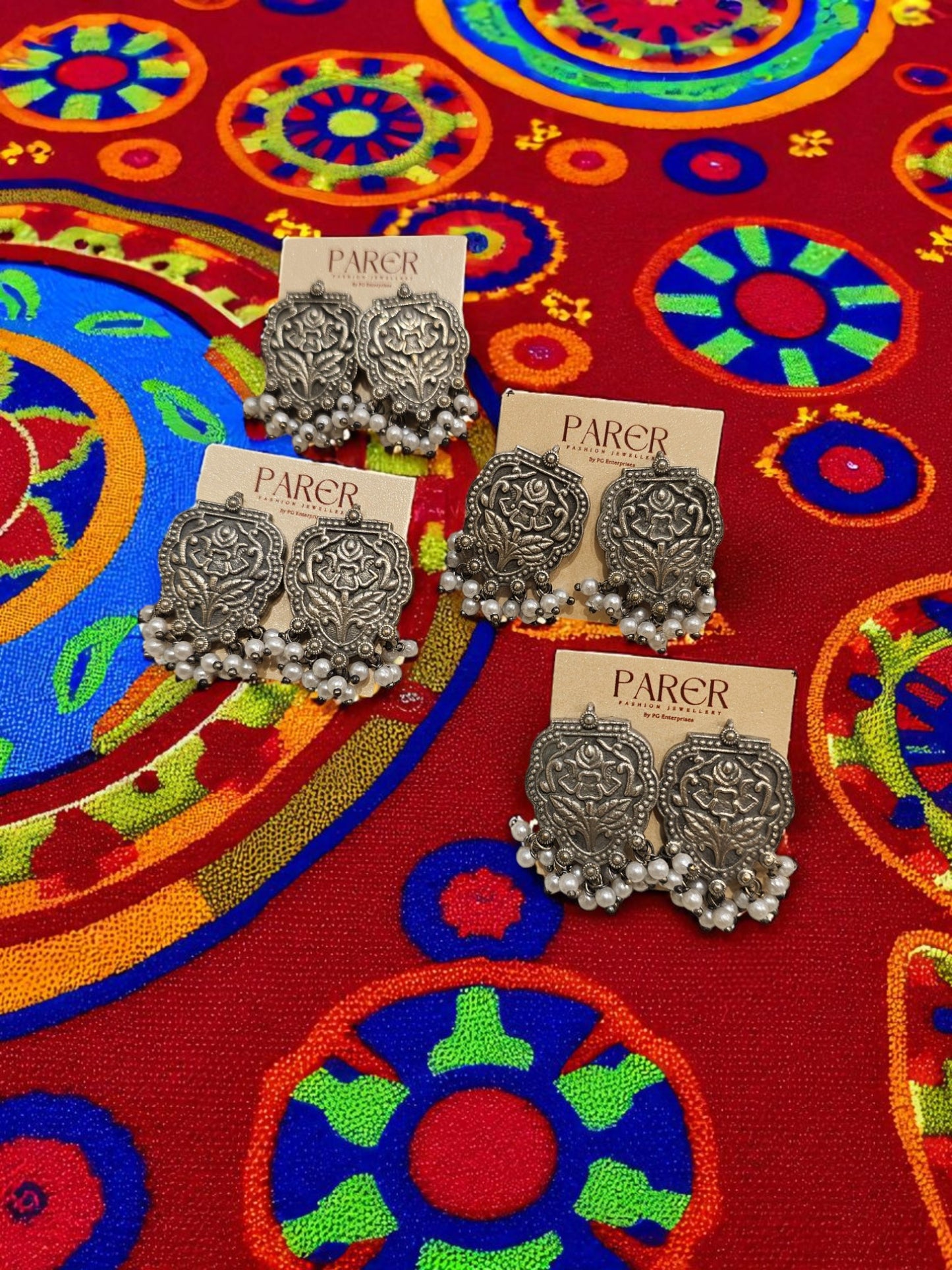 Royal Bloom Oxidised Pearl Earrings