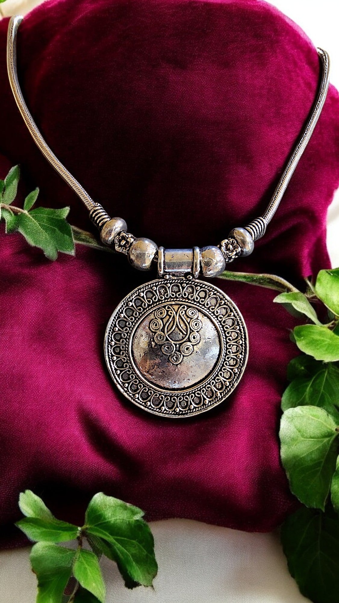 Mandala Charm Oxidised Necklace
