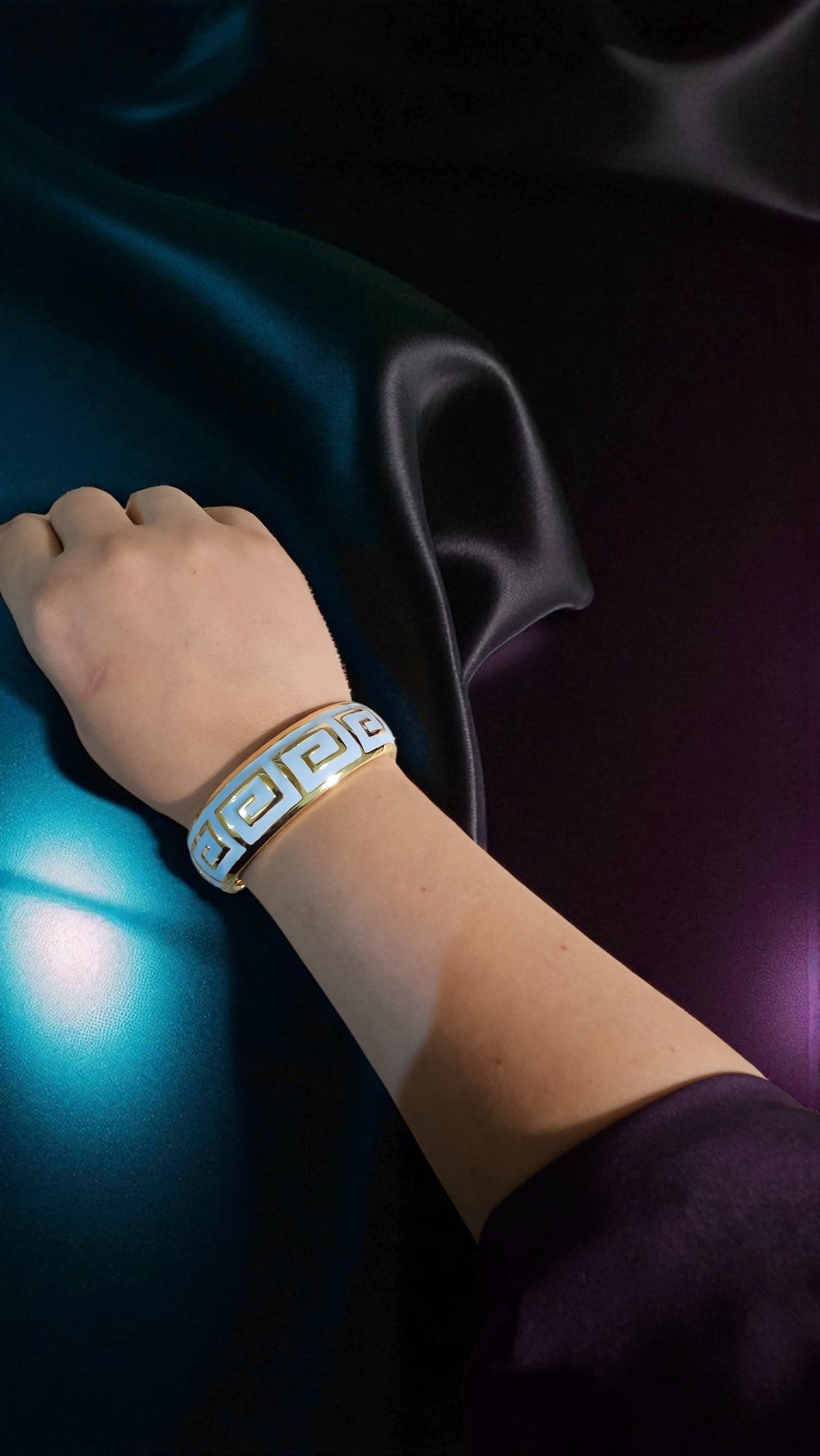 Azure Greek Key Enamel Bangle