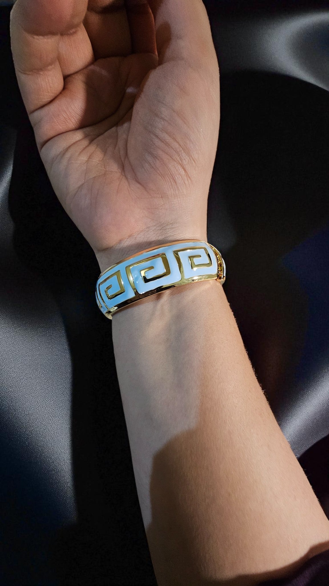 Azure Greek Key Enamel Bangle