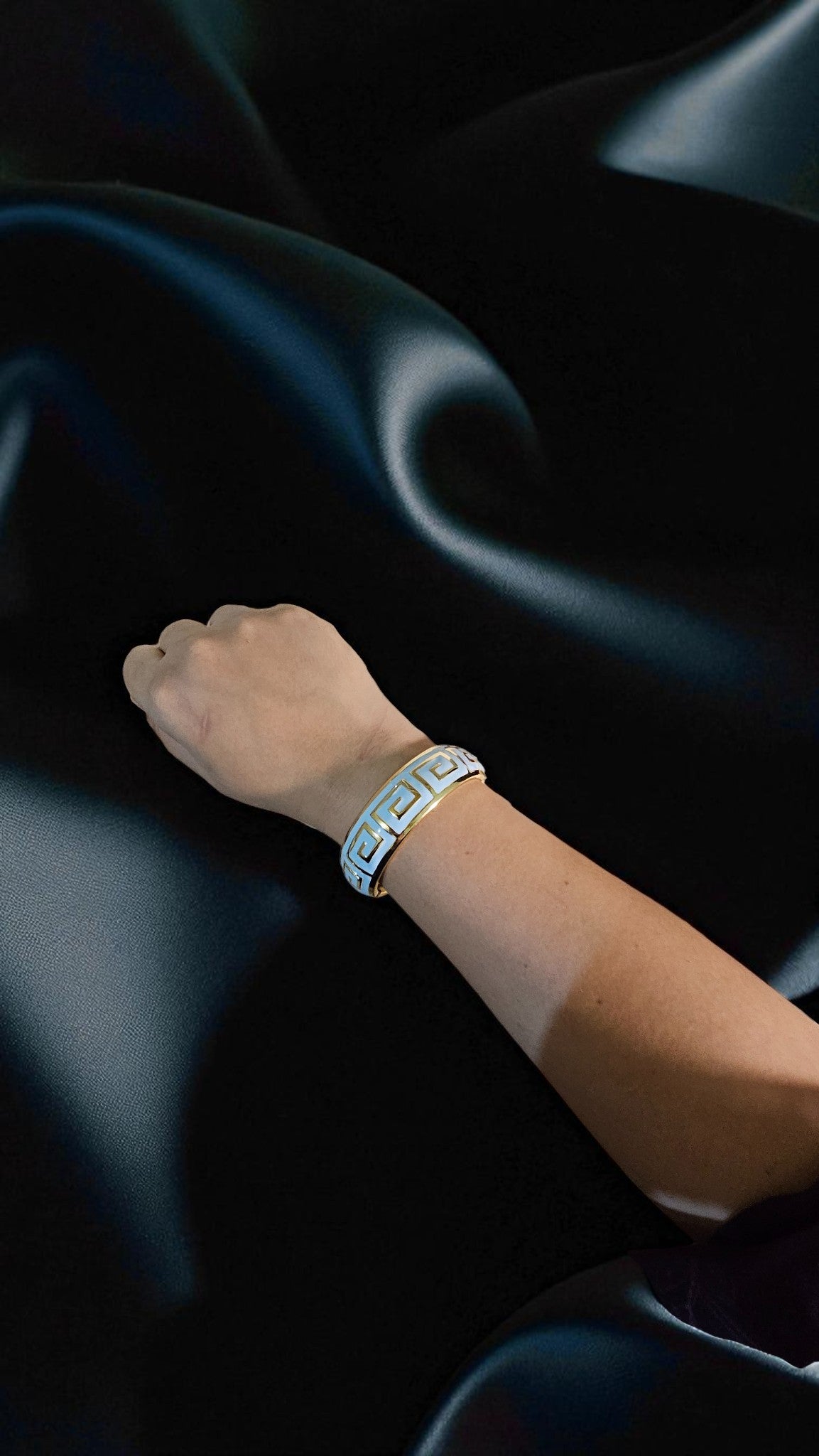 Azure Greek Key Enamel Bangle
