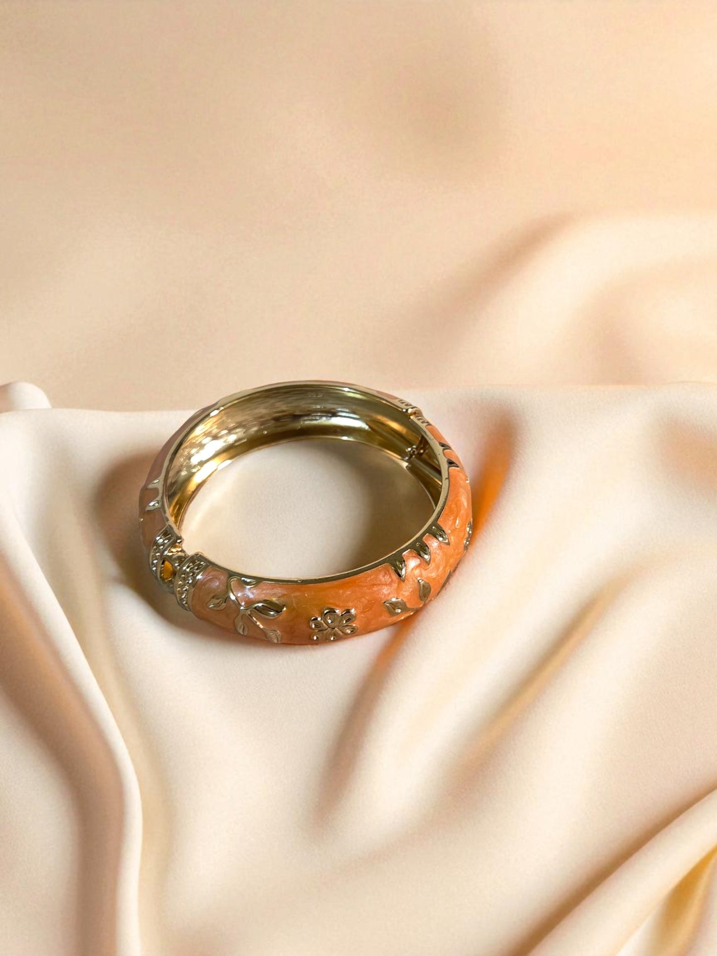 Golden Blossom Floral Bangle – Coral Orange Edition