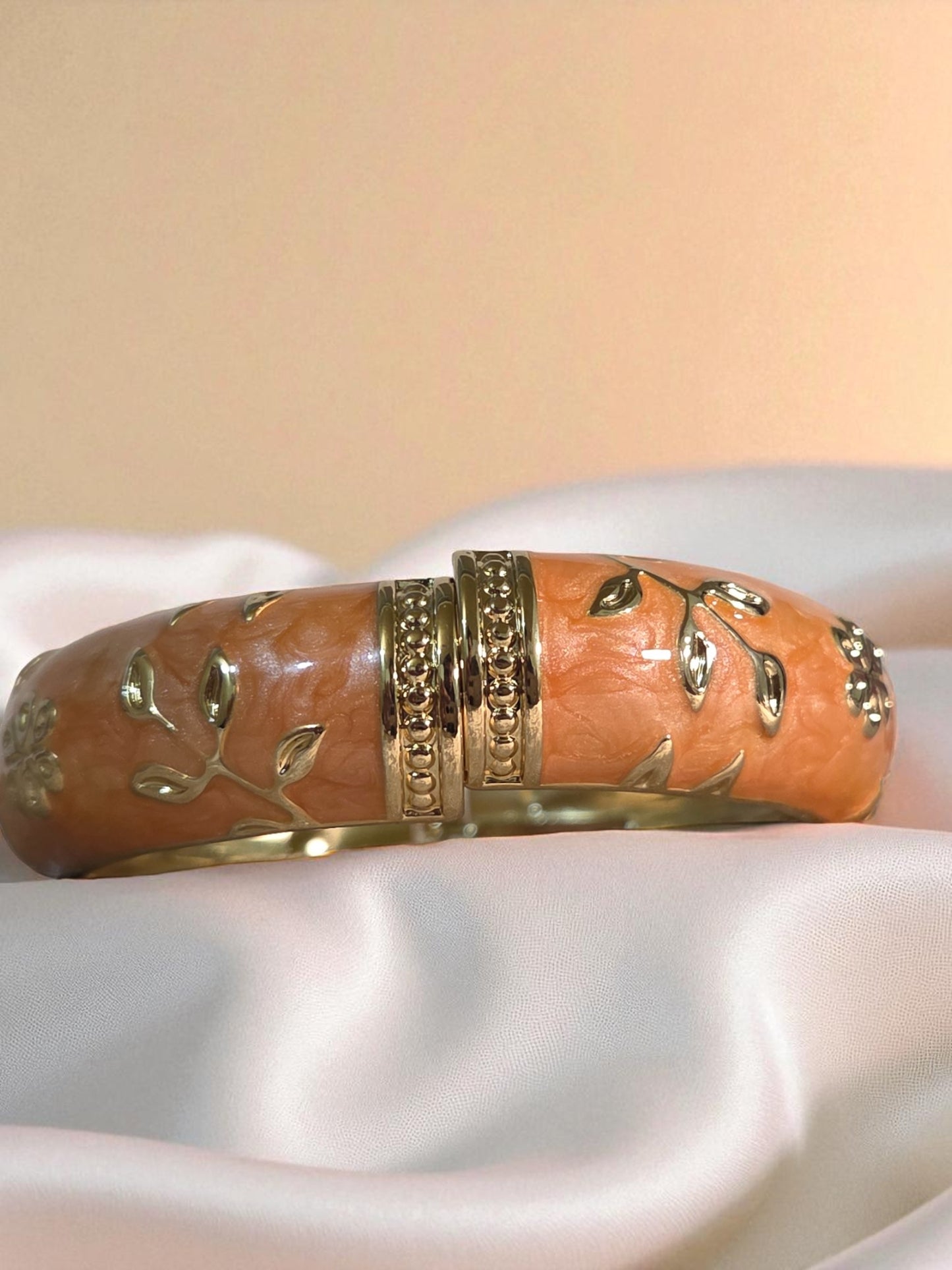 Golden Blossom Floral Bangle – Coral Orange Edition