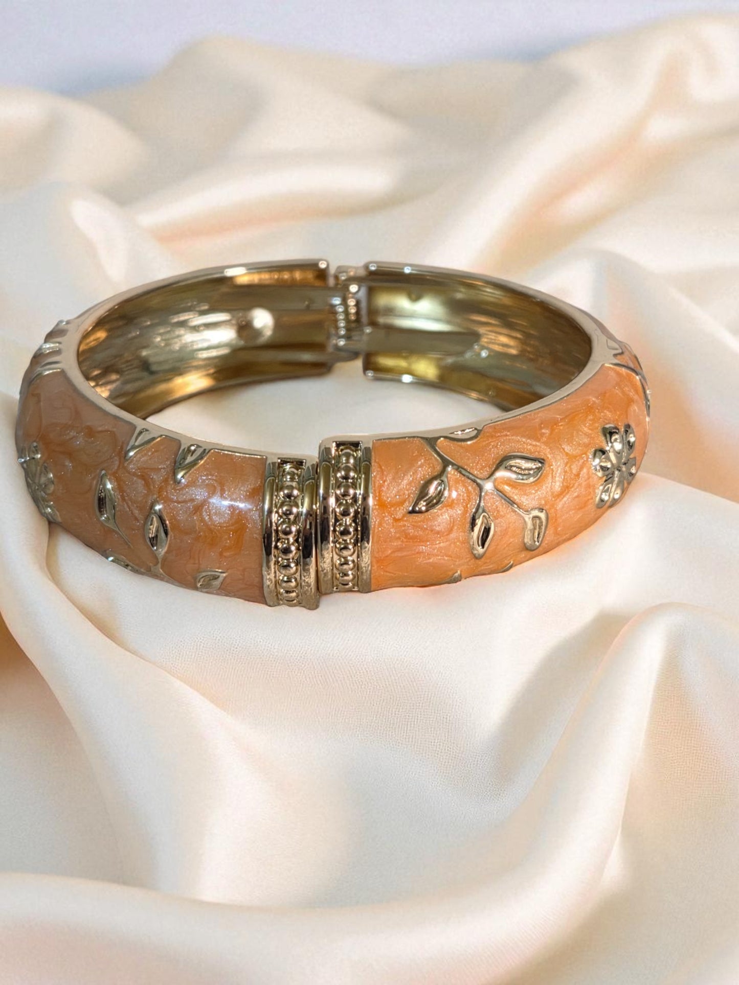 Golden Blossom Floral Bangle – Coral Orange Edition
