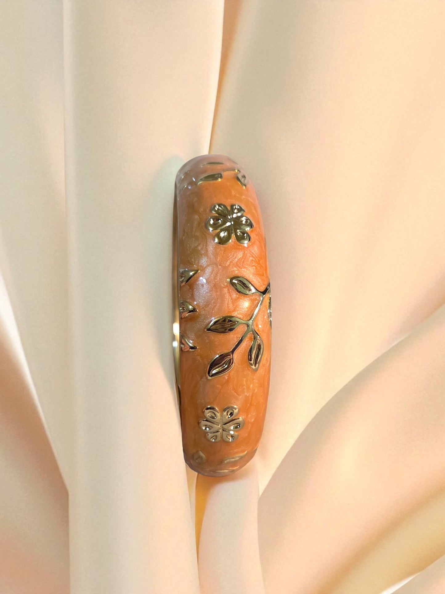 Golden Blossom Floral Bangle – Coral Orange Edition
