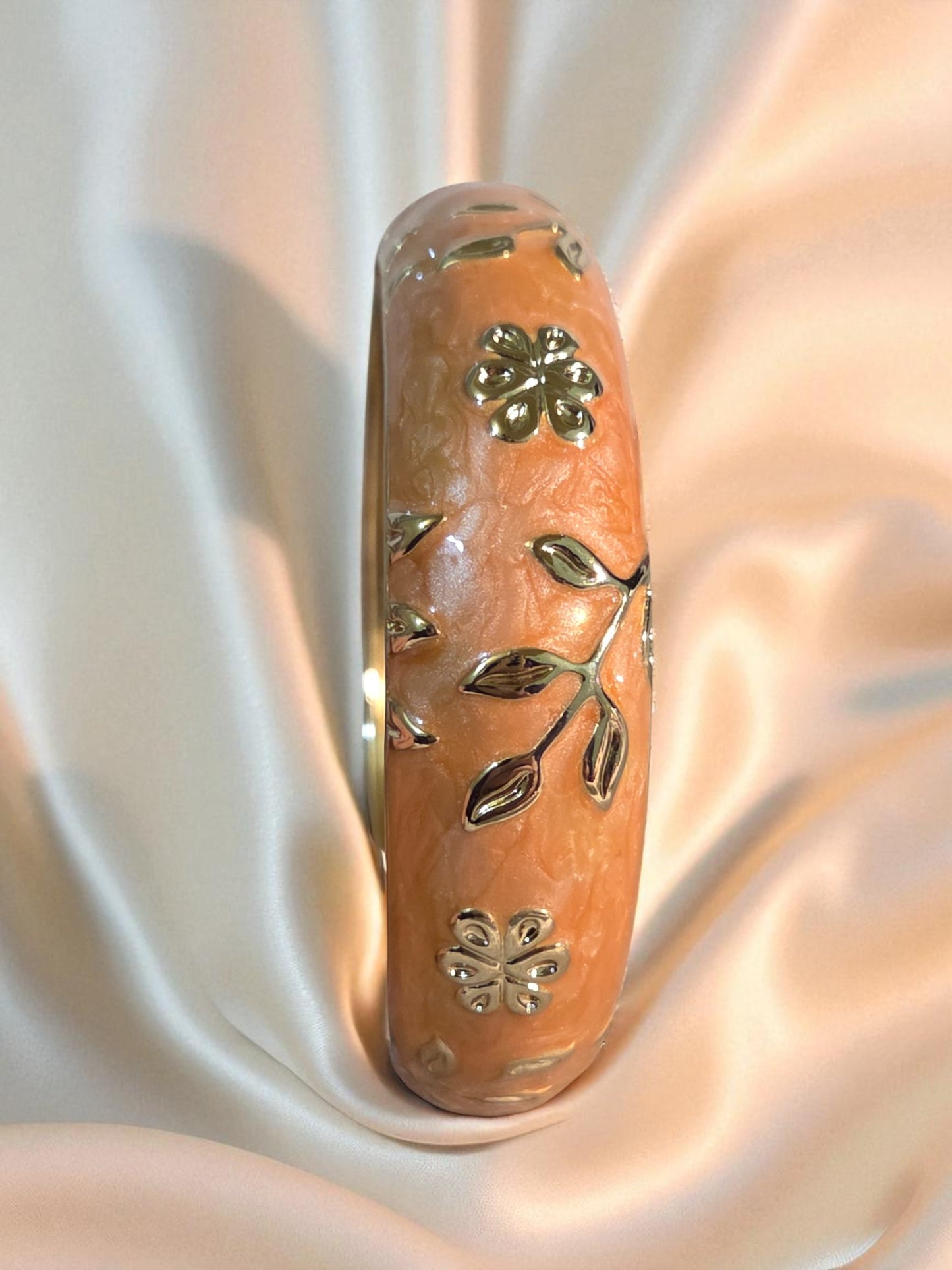 Golden Blossom Floral Bangle – Coral Orange Edition