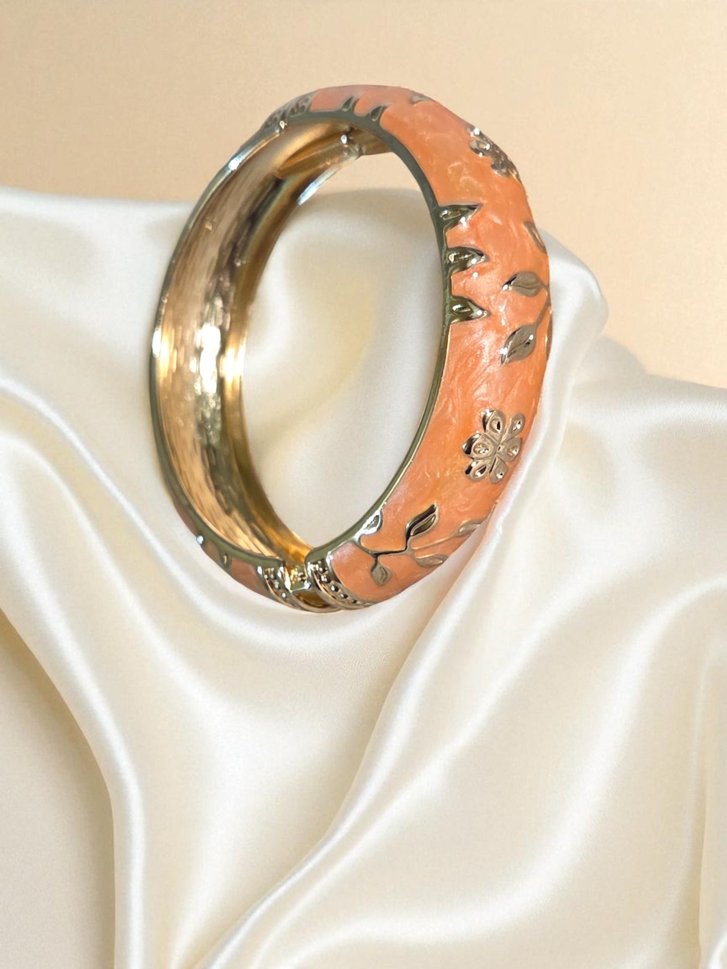 Golden Blossom Floral Bangle – Coral Orange Edition