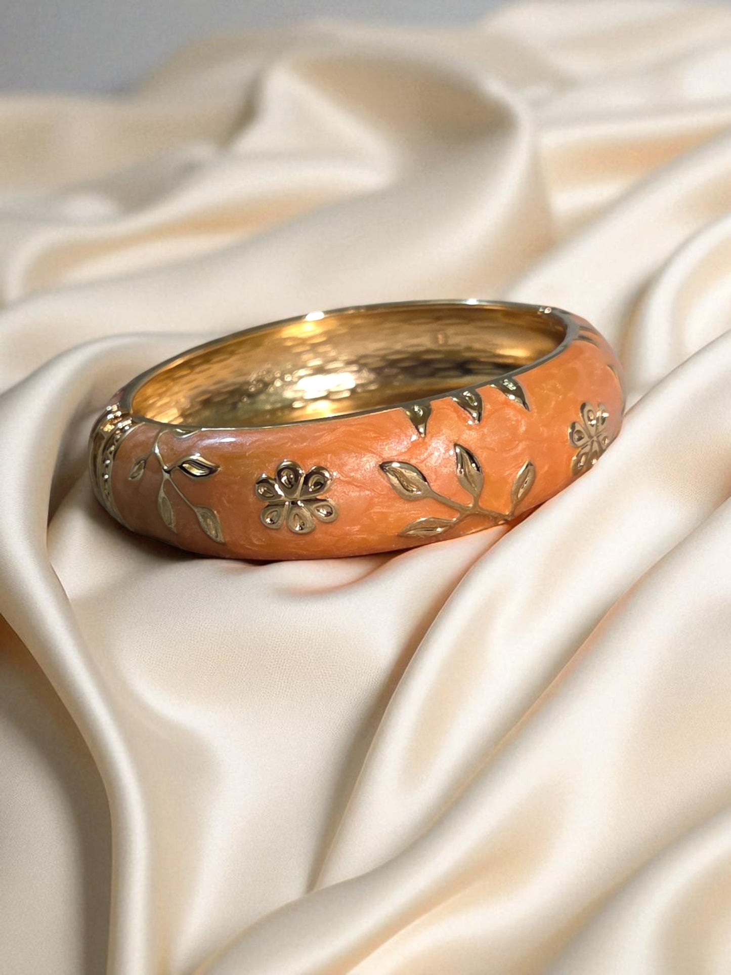 Golden Blossom Floral Bangle – Coral Orange Edition