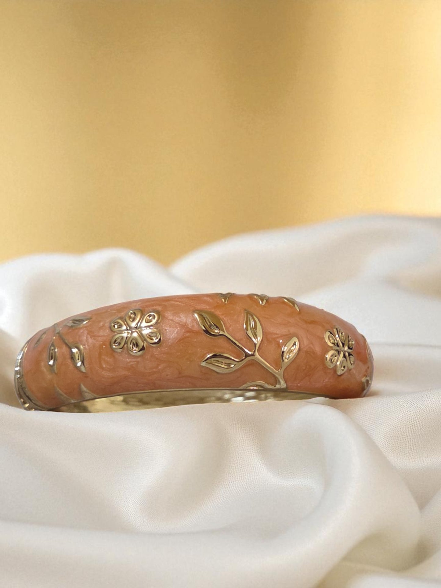 Golden Blossom Floral Bangle – Coral Orange Edition