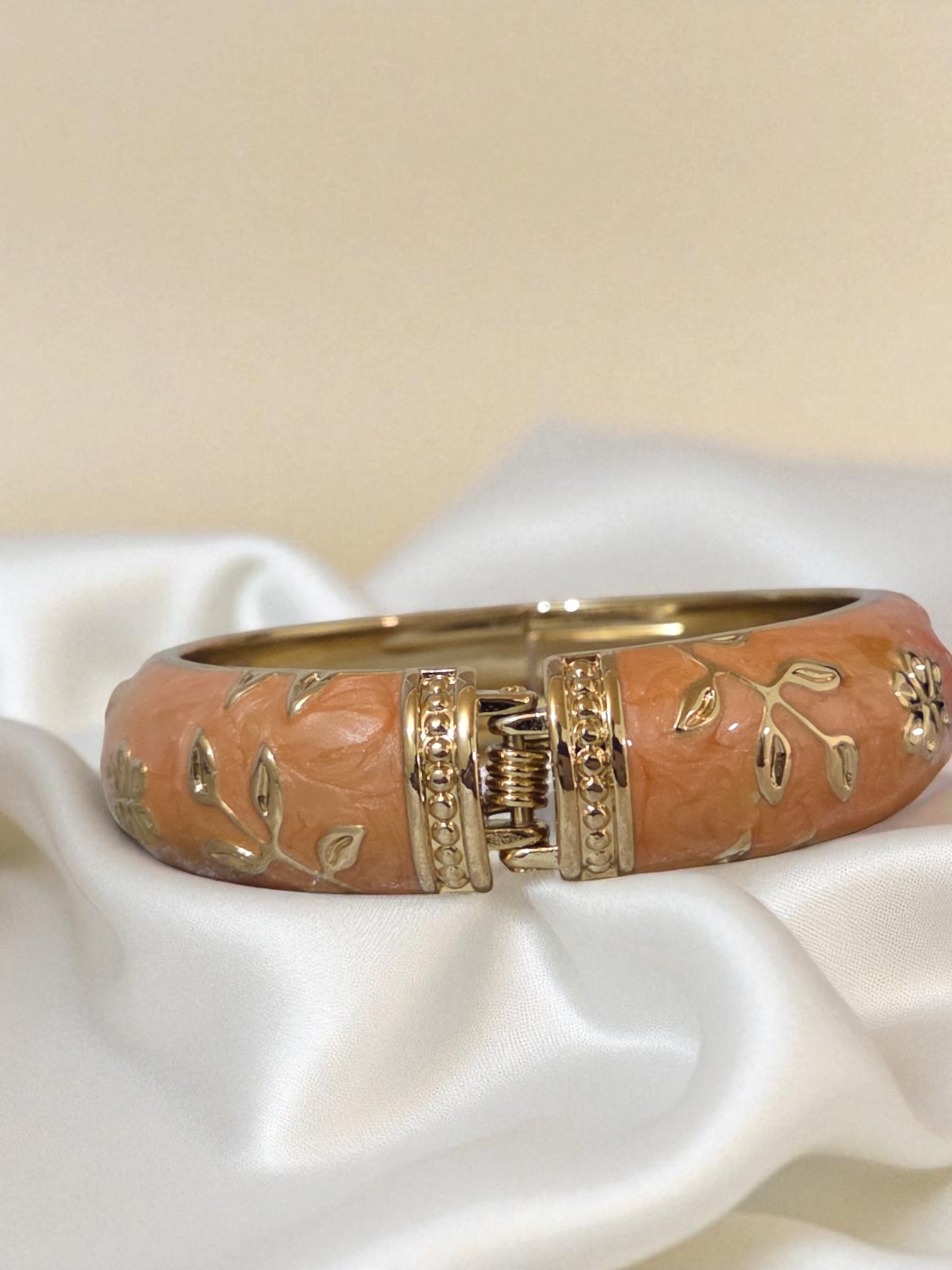 Golden Blossom Floral Bangle – Coral Orange Edition