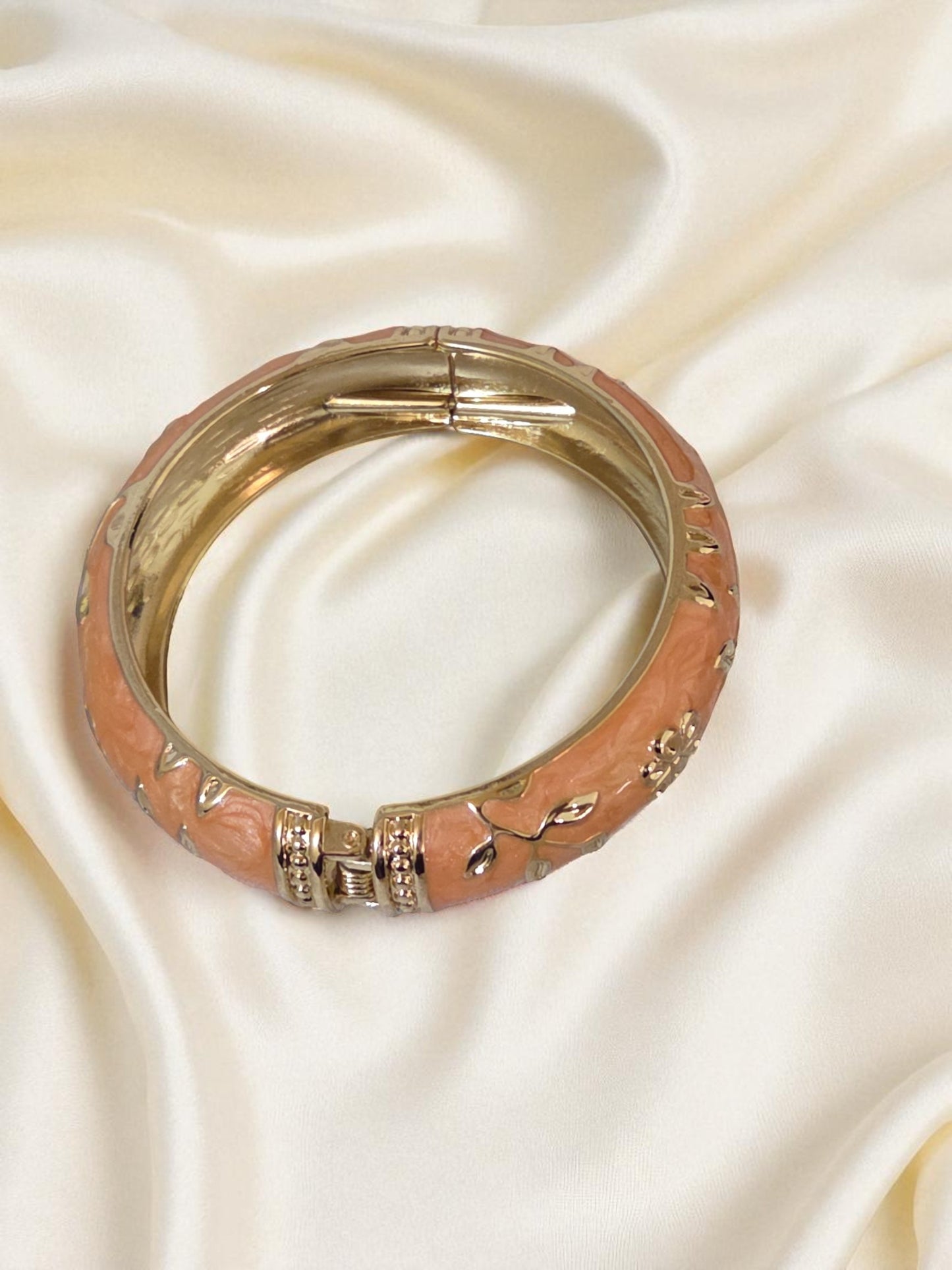 Golden Blossom Floral Bangle – Coral Orange Edition