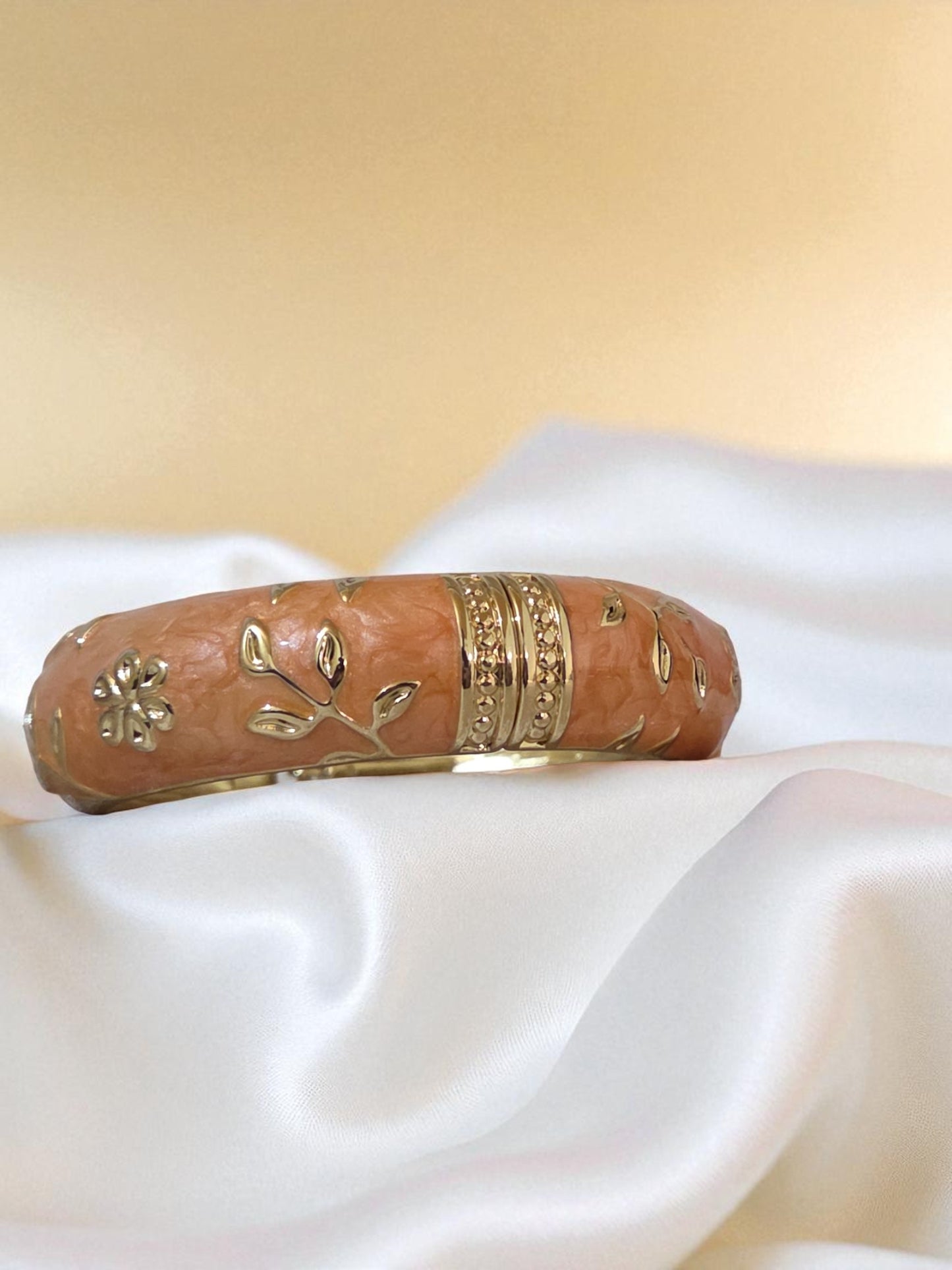 Golden Blossom Floral Bangle – Coral Orange Edition