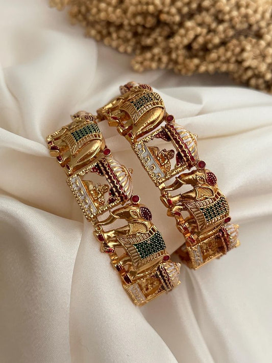 Royal Elephant Enamelled Gold-Plated Bangles
