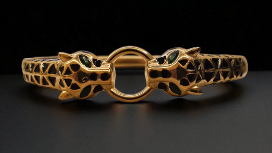 Regal Panther Head Kada Bracelet (Gold Finish)