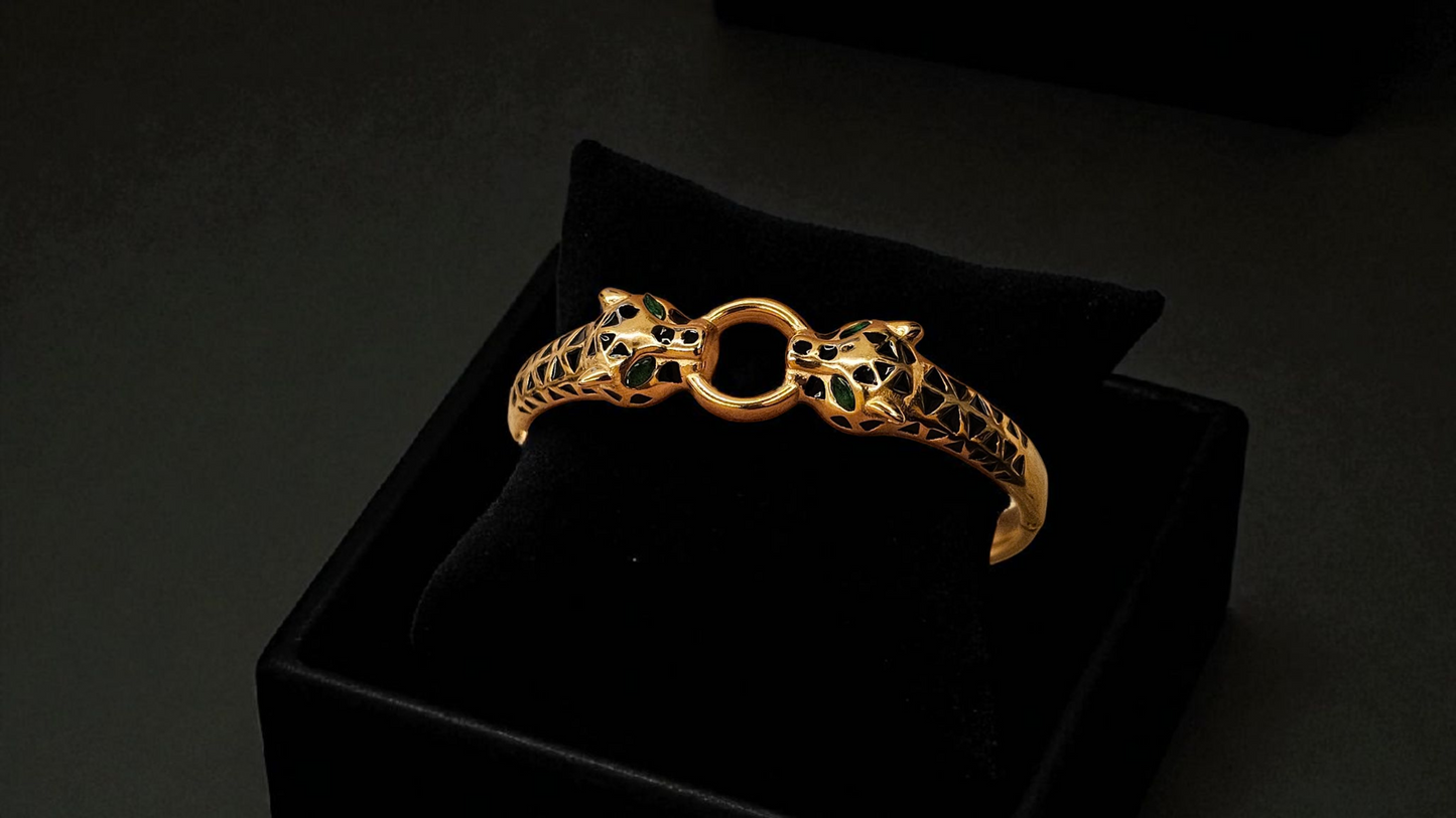 Regal Panther Head Kada Bracelet (Gold Finish)