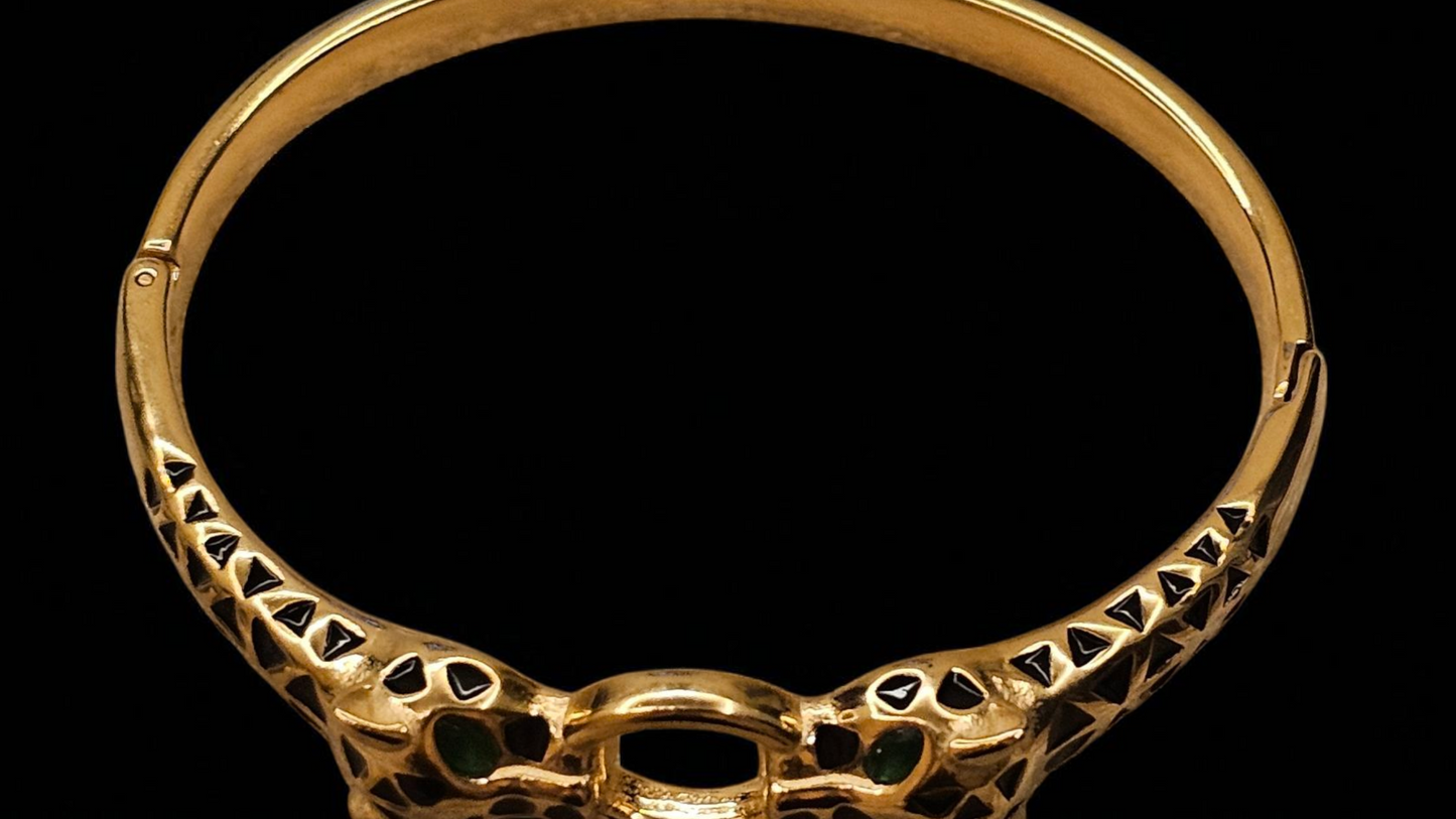 Regal Panther Head Kada Bracelet (Gold Finish)