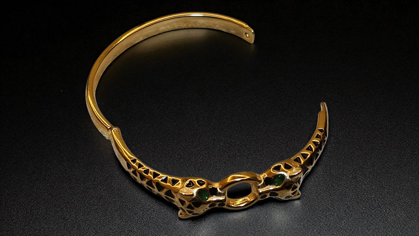 Regal Panther Head Kada Bracelet (Gold Finish)