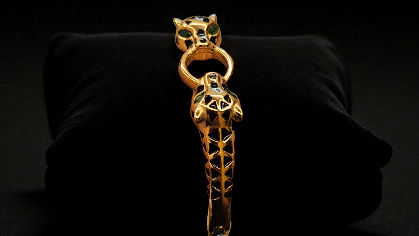 Regal Panther Head Kada Bracelet (Gold Finish)